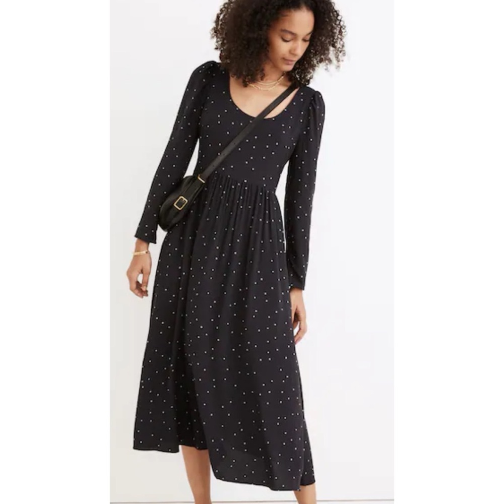 Madewell Alicia Long Sleeve Scoop Neck Midi Dress in Night Stars Size 4